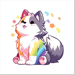 Rainbow husky pooch Posters and Art